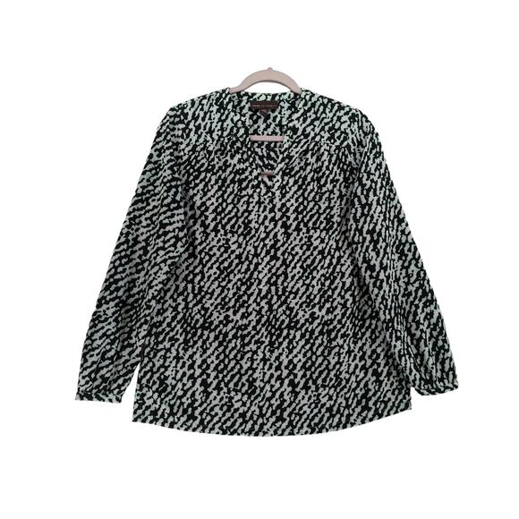 Dana Buchman Leopard Print Blouse Small Aqua Black Long Sleeve Top Office Shirt - Picture 1 of 11